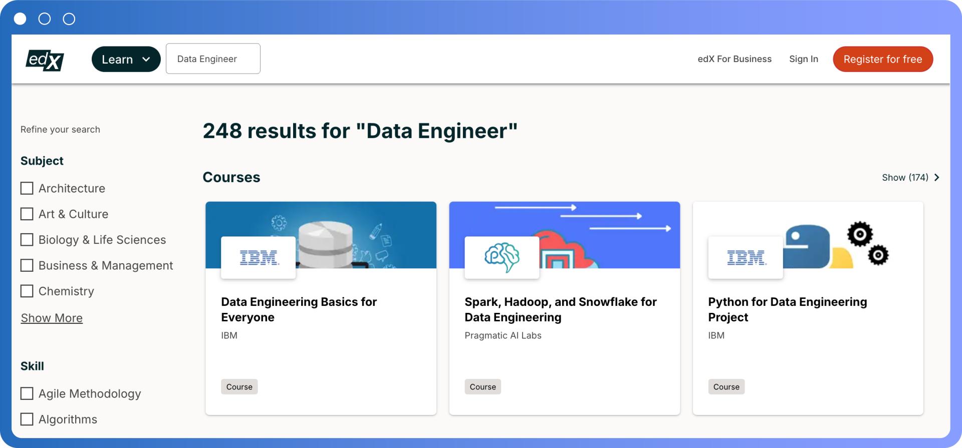 data engineer courses on edx