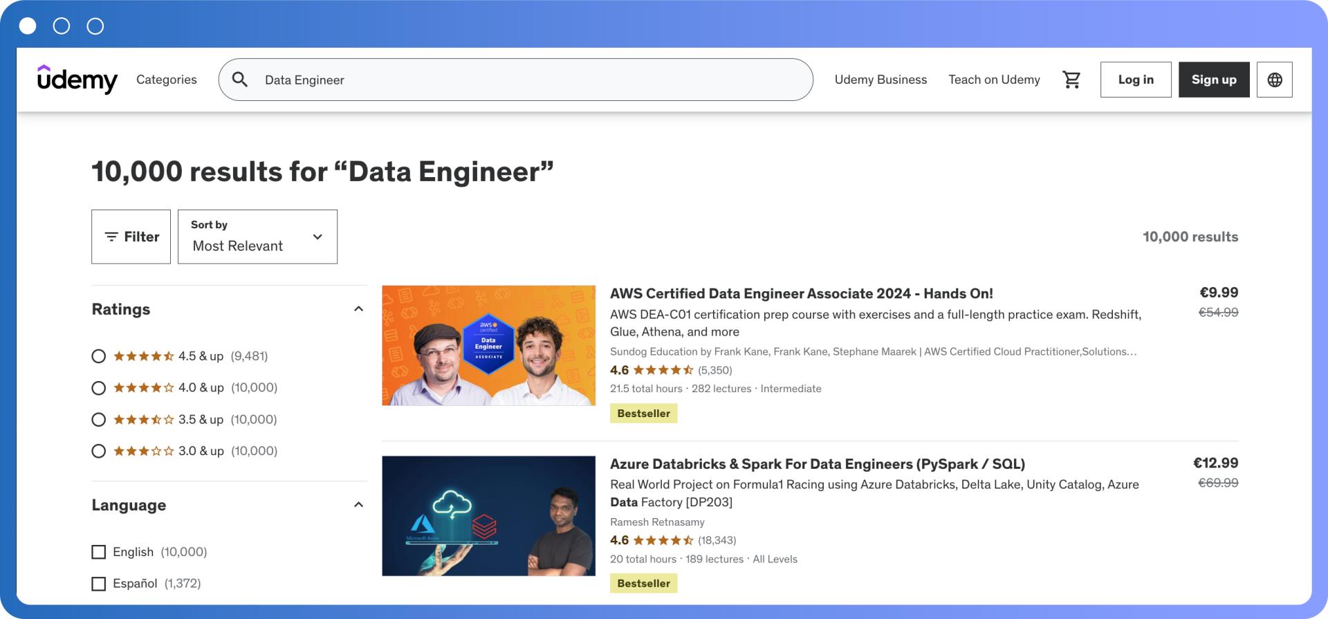 data engineer courses on udemy